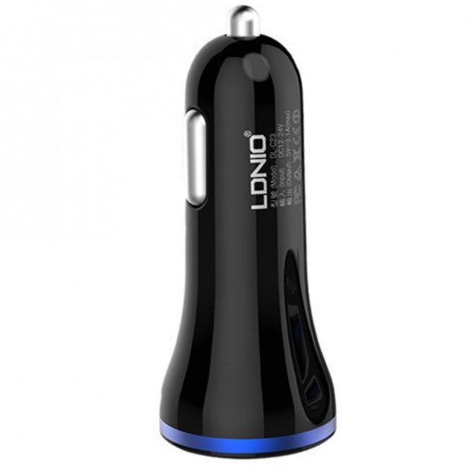 Автомобільний зарядний пристрій 2USB LDNIO (3.1A) Чорний + USB Cable iPhone 5 (DL-C23)-1