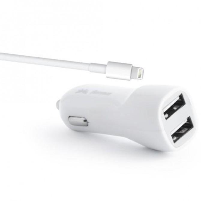 Автомобільний зарядний пристрій Florence 2USB + cable iPhone 6/6 Plus Білий, 2100mA (CC21-IPH6)