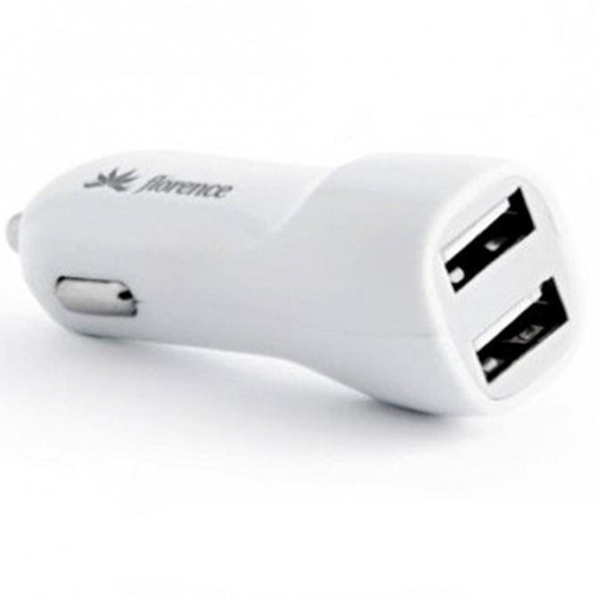 Автомобільний зарядний пристрій Florence 2USB + cable iPhone 6/6 Plus Білий, 2100mA (CC21-IPH6)-1