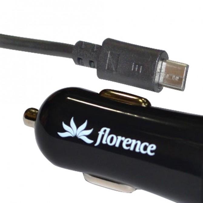 Автомобильное зарядное устройство Florence CC21-MU + Кабель microUSB Чёрный-2