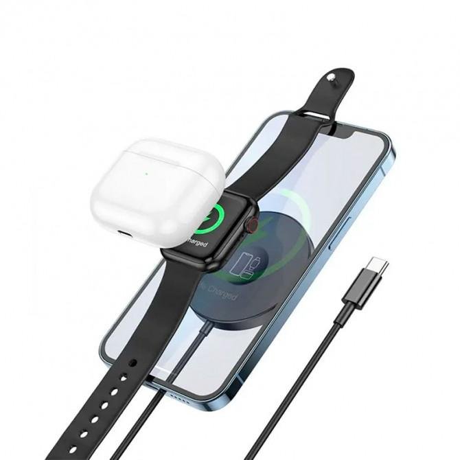 Бездротовий зарядний пристрій Hoco CW41 MagSafe Delight 3in1 15W Black-1