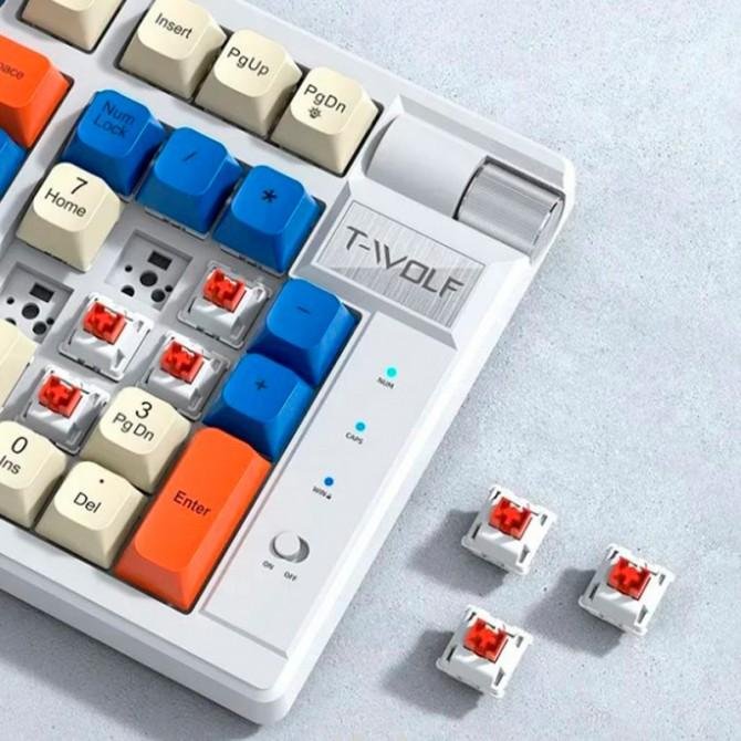 Клавиатура TWolf T70 LED Red Switch (Type-C+2.4GHz+BT) White/Blue-2