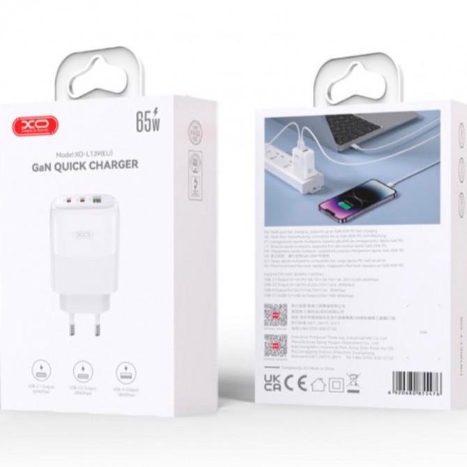 Сетевое зарядное устройство XO L139 45W USB-A + 65W/2 USB-C White+ Type-C Cable-2