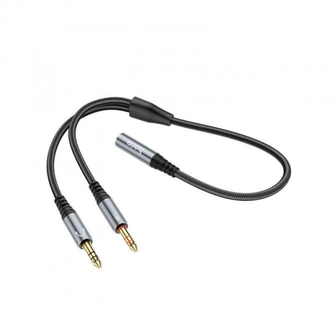 Кабель AUX Hoco UPA21 2in1 3.5" female to 2*male 0.25m Metal Grey