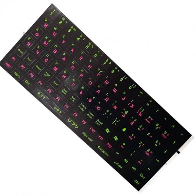 Наклейки на клавіатуру (українська-англійська) Чорна/Зелена/Рожева-2