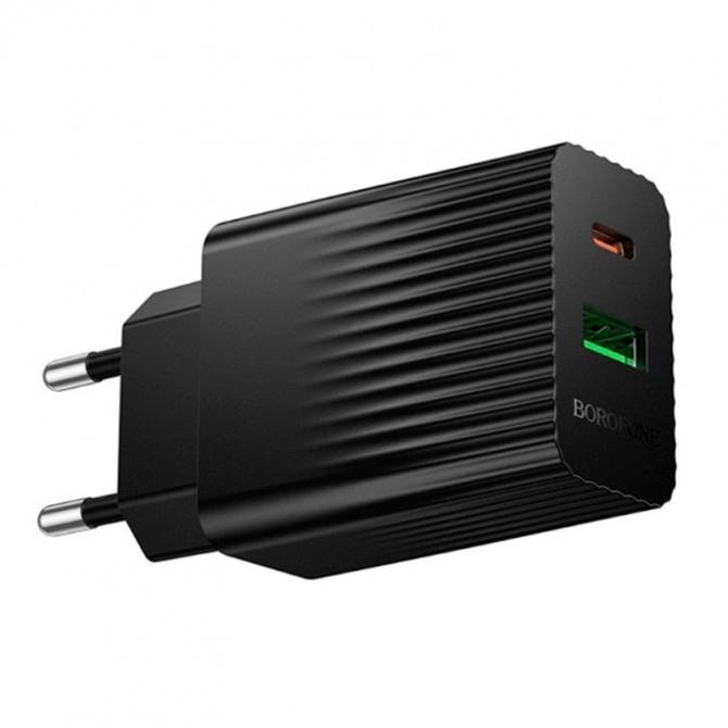 Мережевий зарядний пристрій 1USB + Type-C Borofone BAS74A PD20W+QC3.0 Black-1