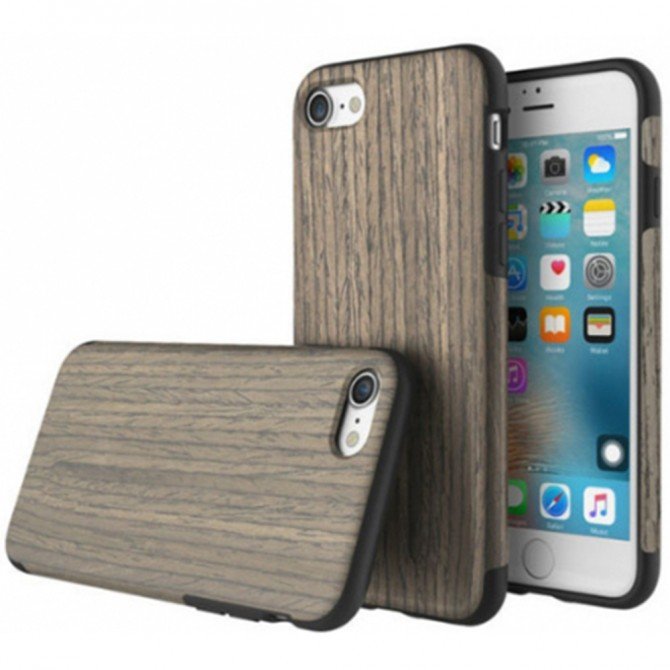 Деревянная накладка Rock Origin Series (Grained) для Apple iPhone 7 (4.7") (Чёрный Розовый)