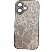 Чехол-накладка кожаный Leopard Print для iPhone 16 Plus Black