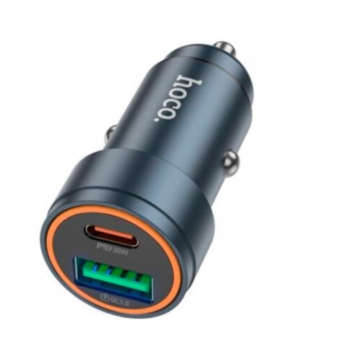 Автомобильное Зарядное Устройство 1Type-C+1USB Hoco Z57A PD30W+QC3.0 Metal Grey-1