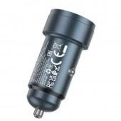 Автомобильное Зарядное Устройство 1Type-C+1USB Hoco Z57A PD30W+QC3.0 Metal Grey