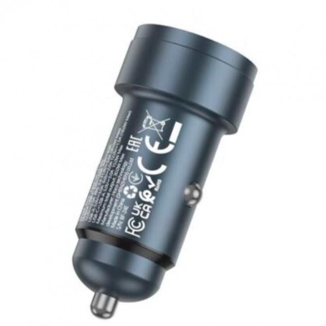Автомобильное Зарядное Устройство 1Type-C+1USB Hoco Z57A PD30W+QC3.0 Metal Grey-2