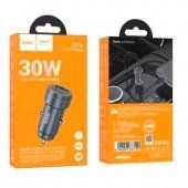 Автомобильное Зарядное Устройство 1Type-C+1USB Hoco Z57A PD30W+QC3.0 Metal Grey