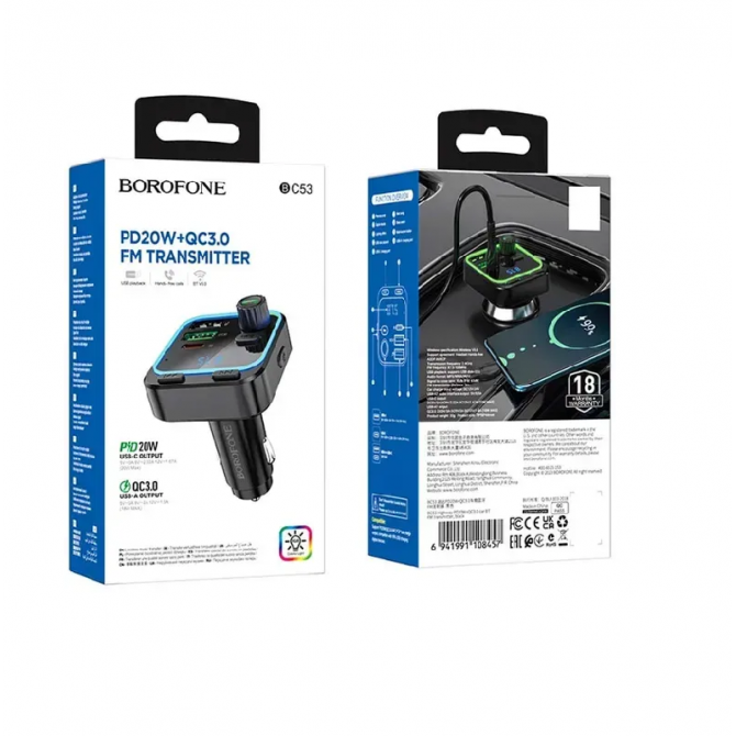 ФМ Модулятор Borofone BC53 Highway PD20w+QC3.0 Black-2