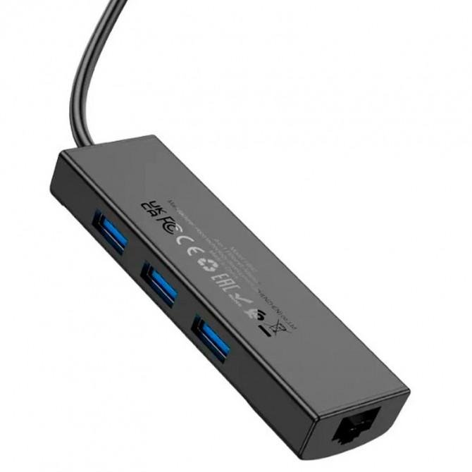 USB Хаб Hoco HB42 Easy 4in1 Gigabit Ethernet Adapter (Type-C to USB 3.0*3+RJ45) Black-1