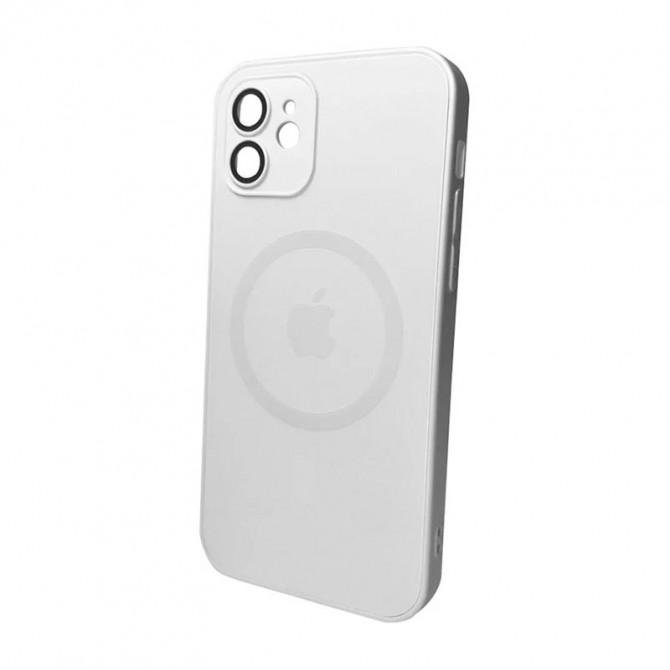 Чехол AG Glass Matt Frame Color MagSafe Logo for Apple iPhone 12 Pearly White