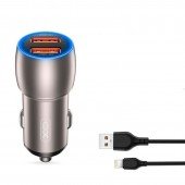 Автомобильное зарядное устройство  XO CC52 QC 3.0 36W/2USB + Lightning Black Автомобильное зарядное устройство  XO CC52 QC 3.0 36W/2USB + Lightning Black