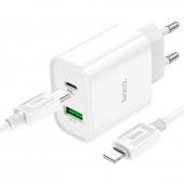 СЗУ 1USB Hoco C80A Plus +Type-C PD20W QC3.0 White + Cable Type-C to Lightning (3.1A)