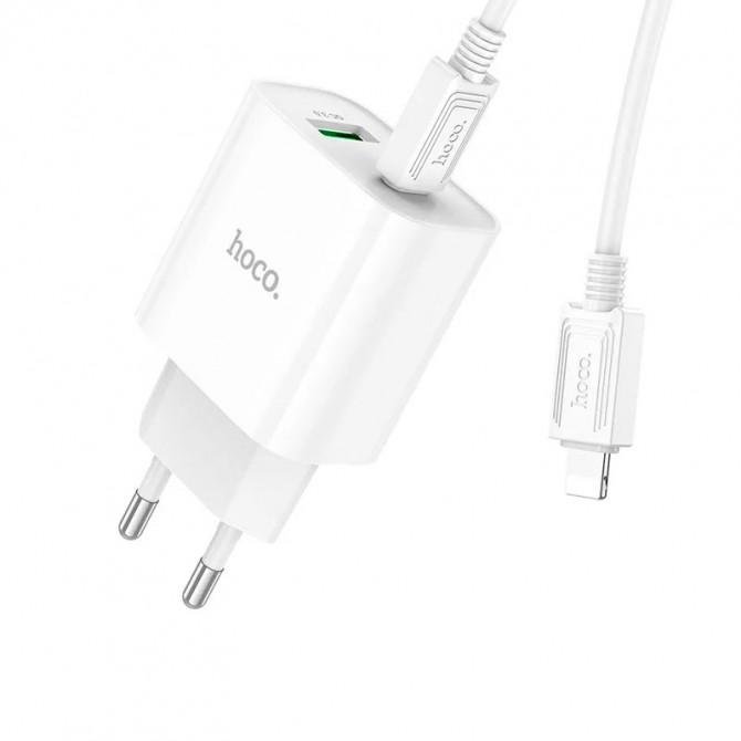 СЗУ 1USB Hoco C80A Plus +Type-C PD20W QC3.0 White + Cable Type-C to Lightning (3.1A)-1