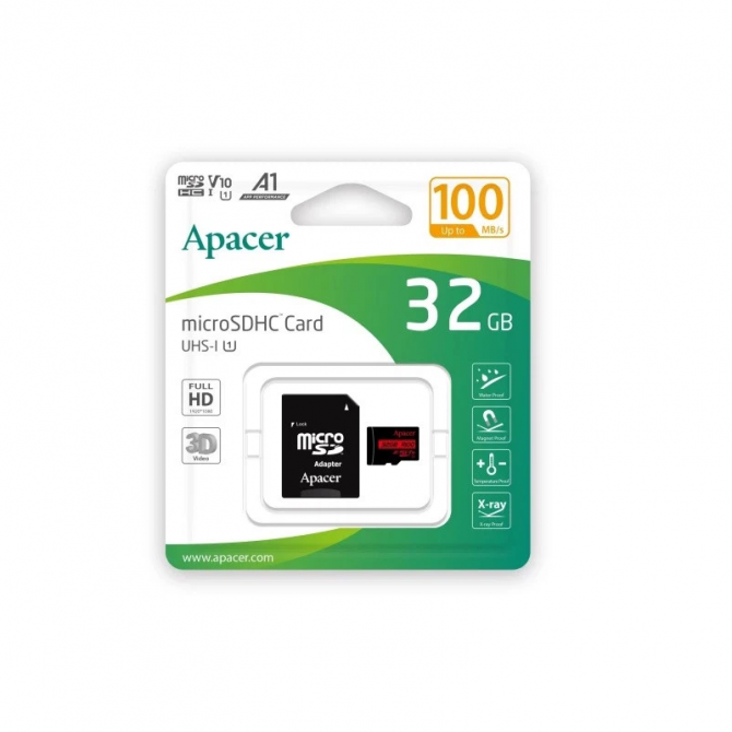 Карта пам'яті Apacer MicroSDHC 32GB UHS-I V10 A1 R-100 Mb/s(Class 10) +SD adapter-1