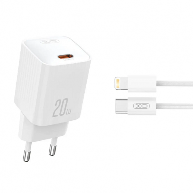 Мережевий зарядний пристрій XO L146 20W/USB-C + Lightning White