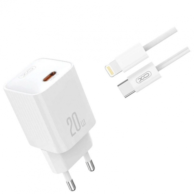 Мережевий зарядний пристрій XO L146 20W/USB-C + Lightning White-1