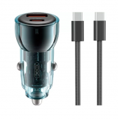 Автомобильное зарядное устройство для XO CC60 1USB + Type-C (30W+30W) Blue + Type-C Cable Автомобильное зарядное устройство для XO CC60 1USB + Type-C (30W+30W) Blue + Type-C Cable