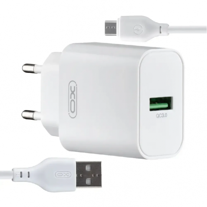 Сетевое зарядное устройство XO L103 QC3.0 18W White + MicroUSB cable-2