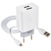 Мережевий зарядний пристрій XO L65 2.4A/2USB + lightning White Мережевий зарядний пристрій XO L65 2.4A/2USB + lightning White