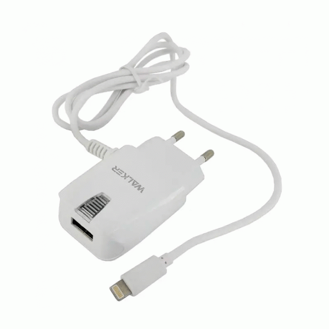 Сетевое зарядное устройство 1USB WALKER WH-13 + Lightning Cable White