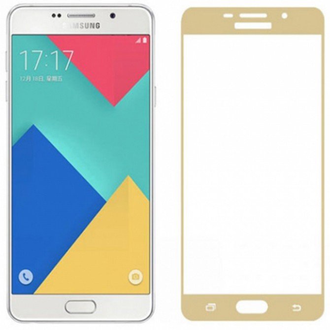Защитное стекло для SAMSUNG A710 Galaxy A7 (2016) (0.3 мм, 2.5D, с золотистым Silk Screen покрытием)