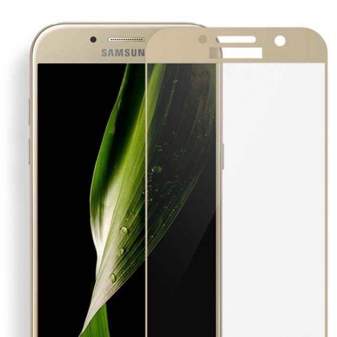Захисне скло для SAMSUNG A720 Galaxy A7 (2017) (0.3 мм, 2.5D, із золотистим Silk Screen покриттям)-1