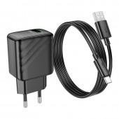 МЗП 1USB Hoco CS21A Rich QC3.0+Type-C Cable Black