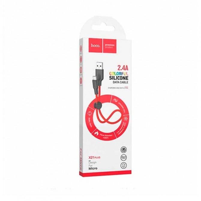 Кабель Hoco X21 Plus Silicone MicroUSB Black/Red 0.25m-1