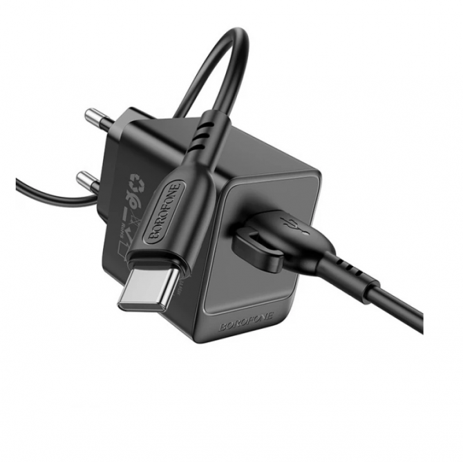 Сетевое зарядное устройство 1USB Borofone BAS11A Erudite 2.1A Black + Type-C Cable-1