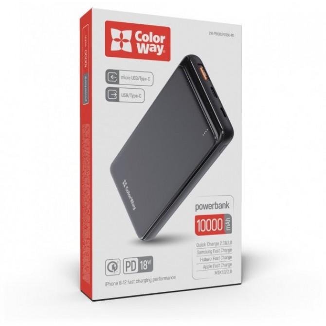 Додаткова батарея ColorWay 10 000 mAh Slim (USB QC3.0 + USB-C Power Delivery 18W) Black-2