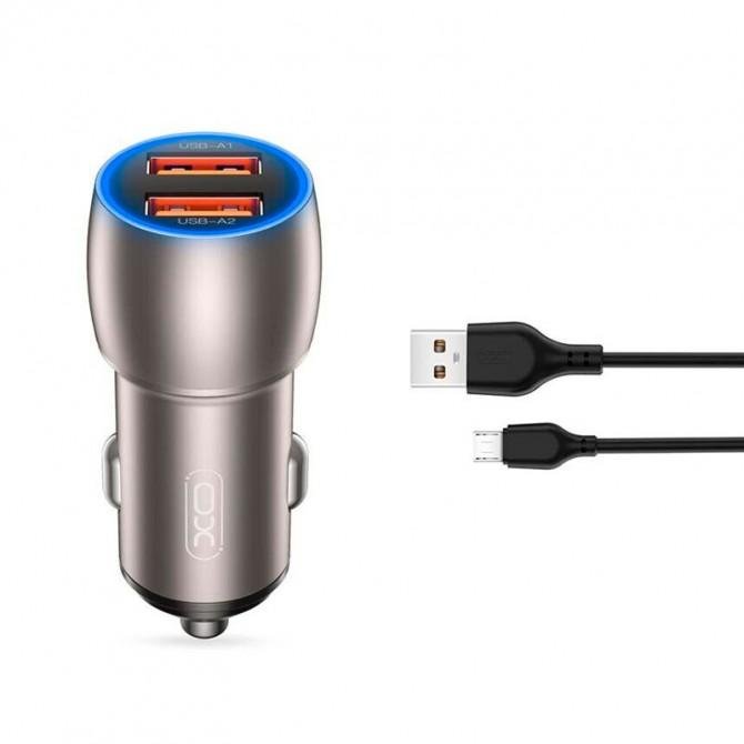 Автомобильное зарядное устройство XO CC52 QC 3.0 36W/2USB + MicroUSB Black