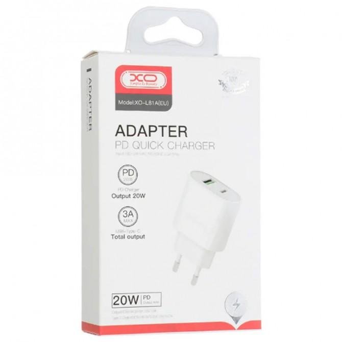 Мережевий зарядний пристрій XO L81 PD 20W/1 USB-C+QC 18W/2 USB White-1