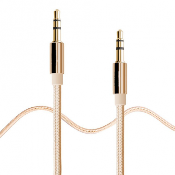 Кабель AUX 3,5"-3.5" 1m Gelius Золотий (нитка)-1