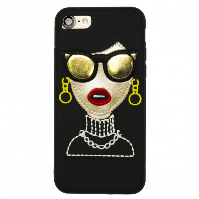 Чехол накладка Diliana Girl with glass для iPhone 7/8 черная-1