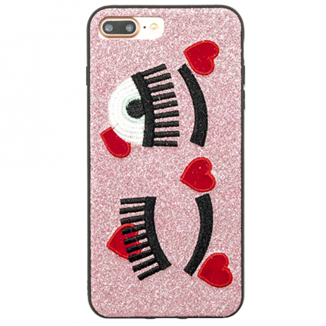 Чехол накладка Diliana Shine eyes для iPhone 7 Plus/8 Plus светло розовая-1