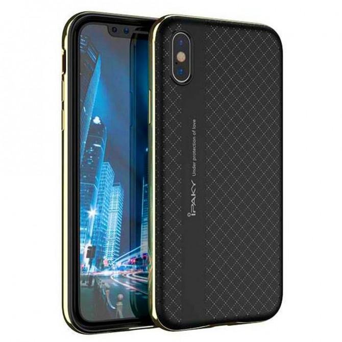 Накладка iPaky Carbon TPU + Bumper для iPhone X Gold-3