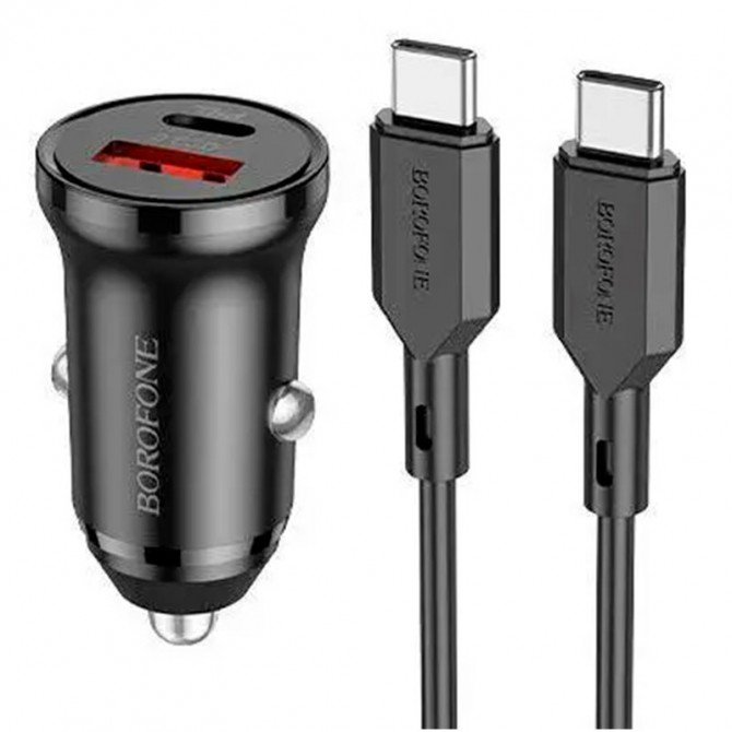 Автомобильное зарядное устройство Borofone BZ18A PD20W+QC3.0 3A Black+ Cable Type-C to Type-C Black