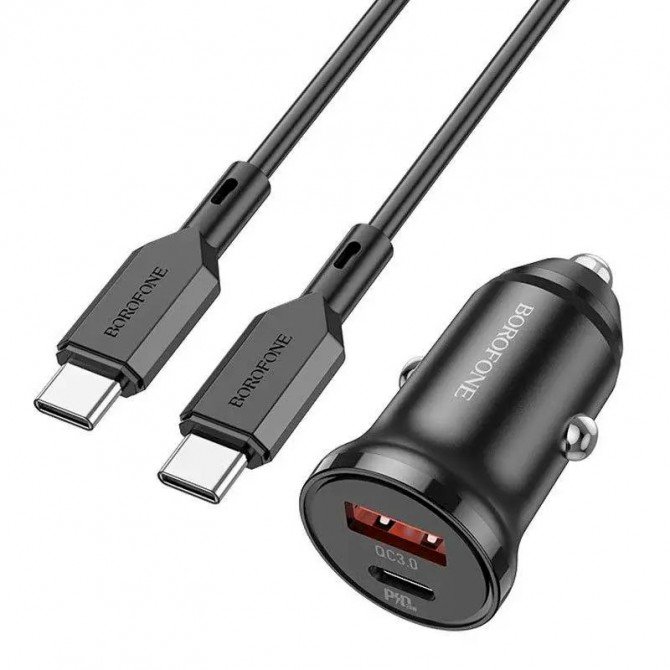 Автомобильное зарядное устройство Borofone BZ18A PD20W+QC3.0 3A Black+ Cable Type-C to Type-C Black-2