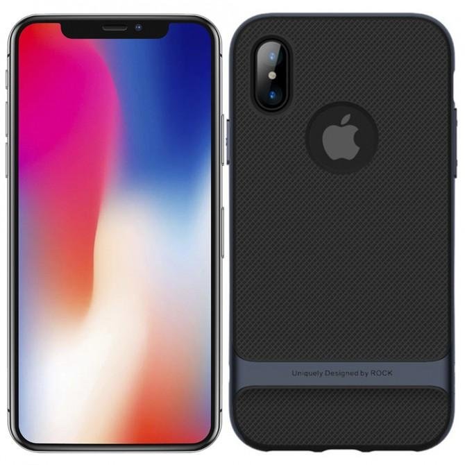 Чехол Rock Royce Series TPU+PC с функцией подставки для Apple iPhone X (Черный / Синий)