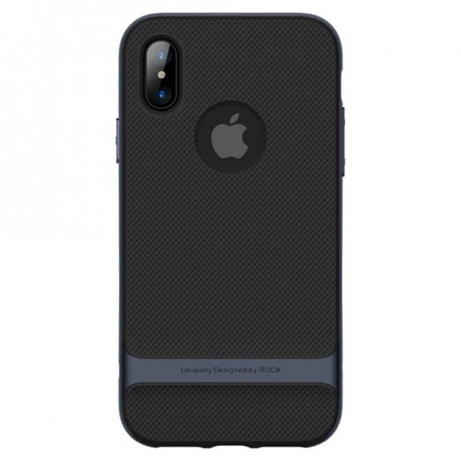 Чехол Rock Royce Series TPU+PC с функцией подставки для Apple iPhone X (Черный / Синий)-1