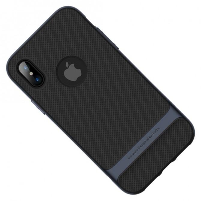 Чехол Rock Royce Series TPU+PC с функцией подставки для Apple iPhone X (Черный / Синий)-2