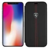 Чехол книжка Ferrari Heritage Leather Booktype для iPhone X Чёрный