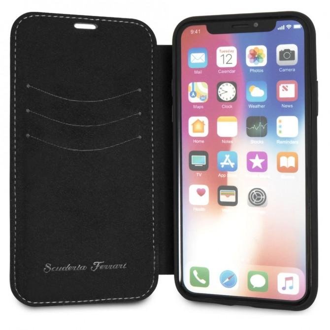 Чехол книжка Ferrari Heritage Leather Booktype для iPhone X Чёрный-3