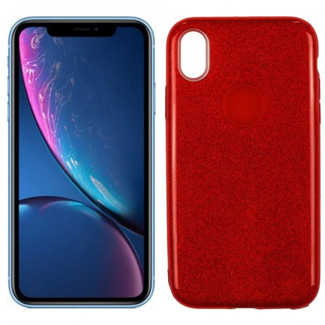 Чехол Silicone 3in1 Блёстки для iPhone XR Red