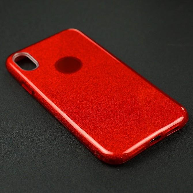Чехол Silicone 3in1 Блёстки для iPhone XR Red-3